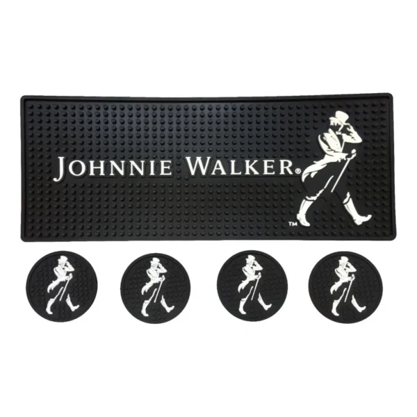 Tapete Borracha Bar Mat Johnnie Walker + 4 Porta Copos