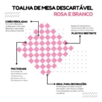 Toalha Para Mesa De Plástico Xadrez Descartável 80x80cm 20un