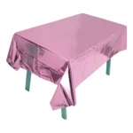 Toalha De Mesa Retangular Plástico Metalizado Descartável Cor Rosa-claro Lisa