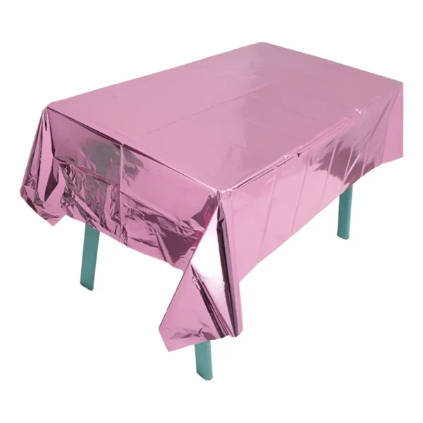 Toalha De Mesa Retangular Plástico Metalizado Descartável Cor Rosa-claro Lisa