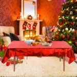 Toalha De Mesa Retangular Plástico Metalizado Descartável Cor Vermelho Lisa