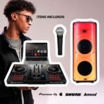 Itens inclusos no DJ aniversário: controladora, notebook, microfone e caixa de som para animar a festa