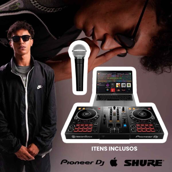 DJ para festa em São Paulo com controladora, MacBook e microfone para anúncios ou karaokê (som do cliente)