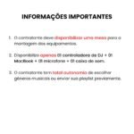 Informações sobre a prestação dos serviços de DJ para festa em São Paulo usando a caixa de som do cliente