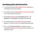Informações importantes para contratar DJ para festa em São Paulo: cliente fornece mesa e caixa de som; DJ leva controladora, MacBook e microfone; karaokê precisa de TV ou projetor